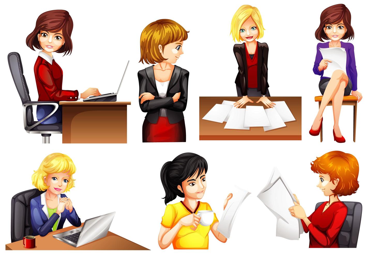 uppsättning kontor arbetande kvinnor vektor