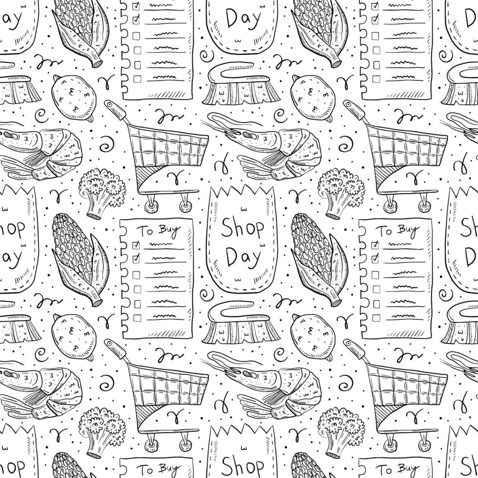 shopping handritad doodle disposition sömlösa mönster vektor