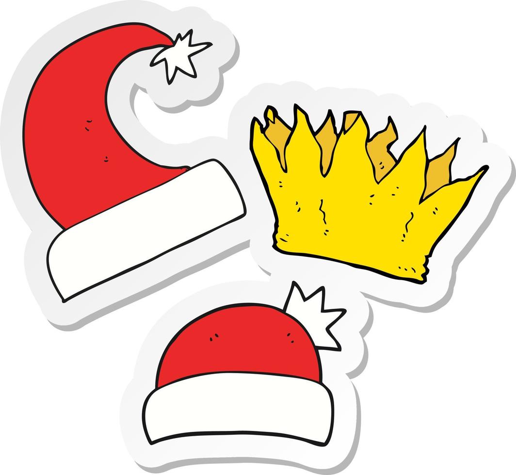 klistermärke av en tecknad jul hattar vektor