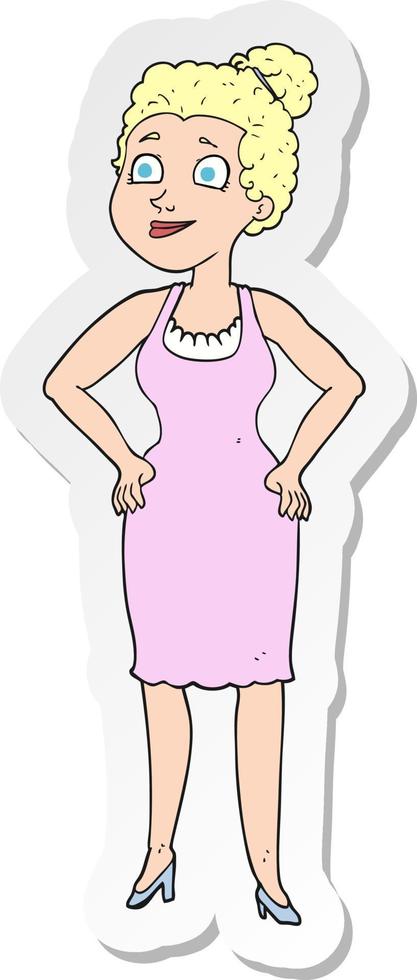klistermärke av en tecknad kvinna som bär klänning vektor
