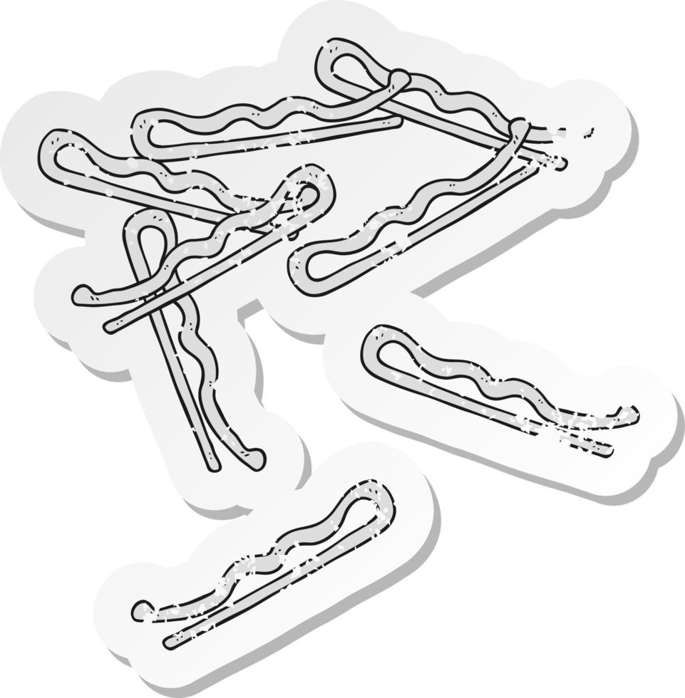 retro bedrövad klistermärke av en tecknad serie hår clips vektor