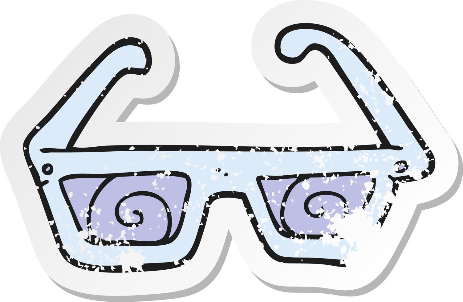 Retro-Distressed-Aufkleber einer Cartoon-3D-Brille vektor