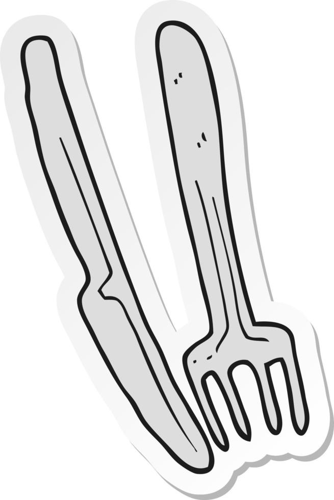 klistermärke av en tecknad serie kniv och gaffel vektor