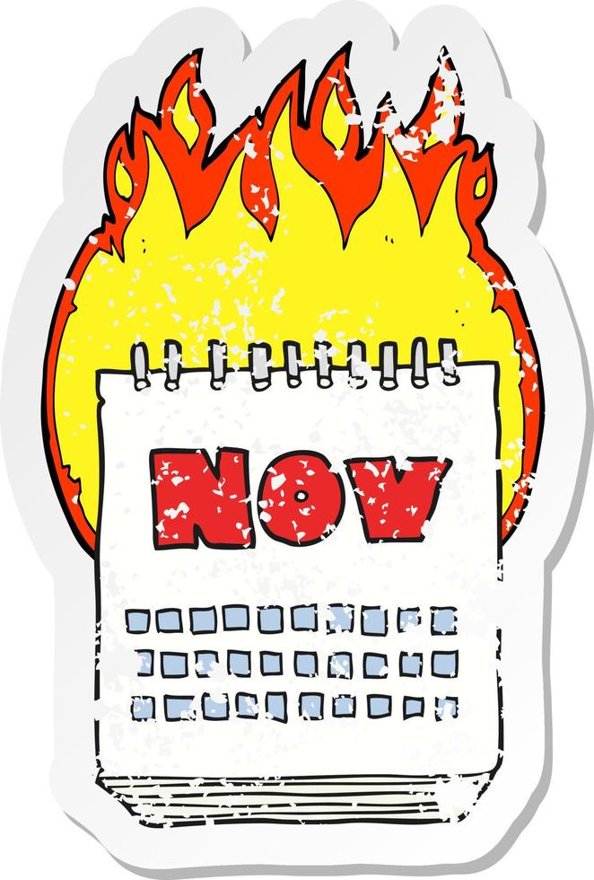 Retro-Distressed-Aufkleber eines Cartoon-Kalenders, der den Monat November zeigt vektor
