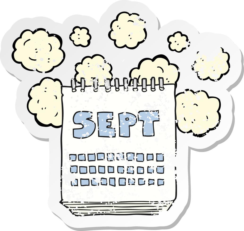 retro bedrövad klistermärke av en tecknad serie kalender som visar månad av september vektor