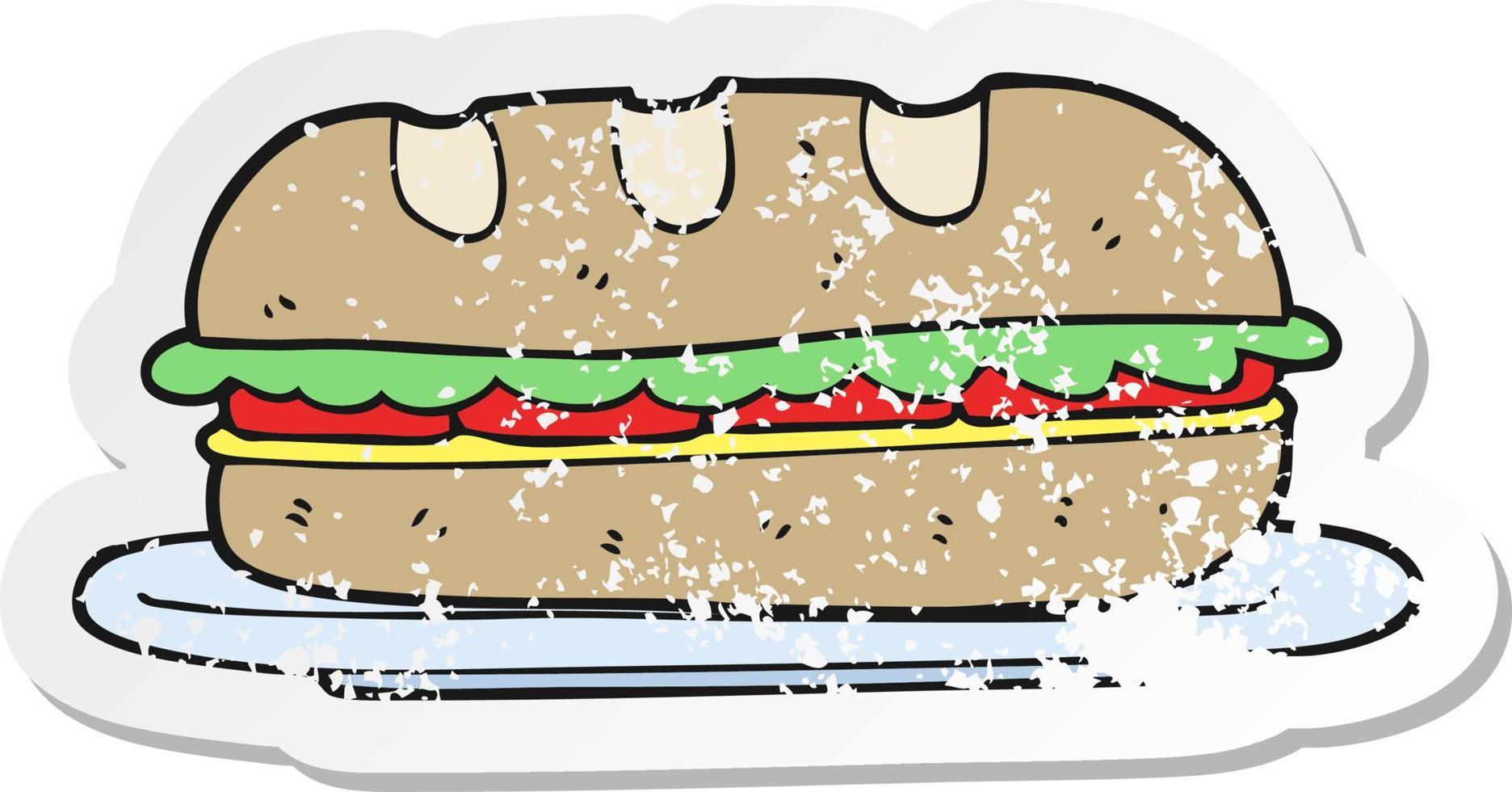 Retro beunruhigter Aufkleber eines Cartoon-Vorsandwiches vektor