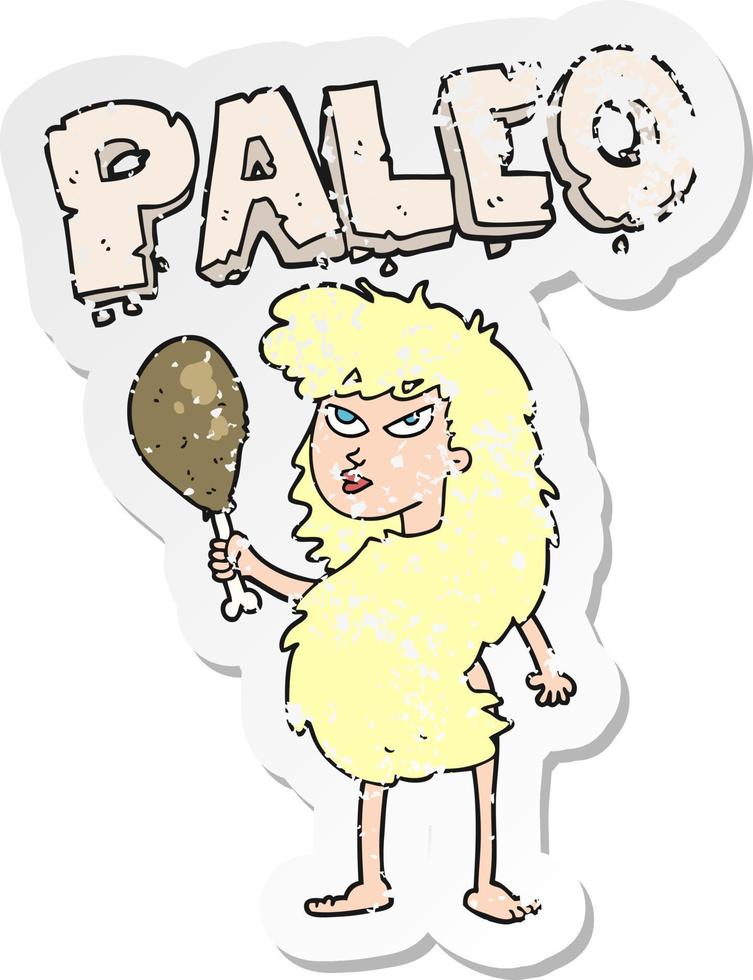 retro bedrövad klistermärke av en tecknad serie kvinna på paleo diet vektor