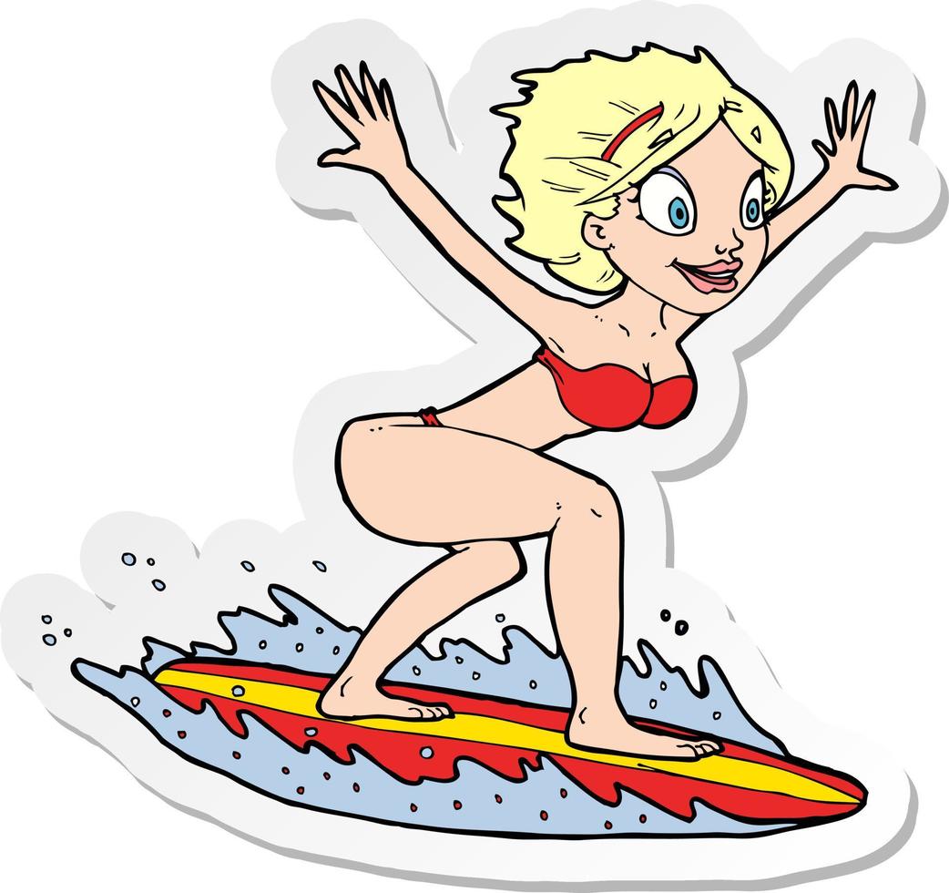 Aufkleber eines Cartoon-Surfermädchens vektor