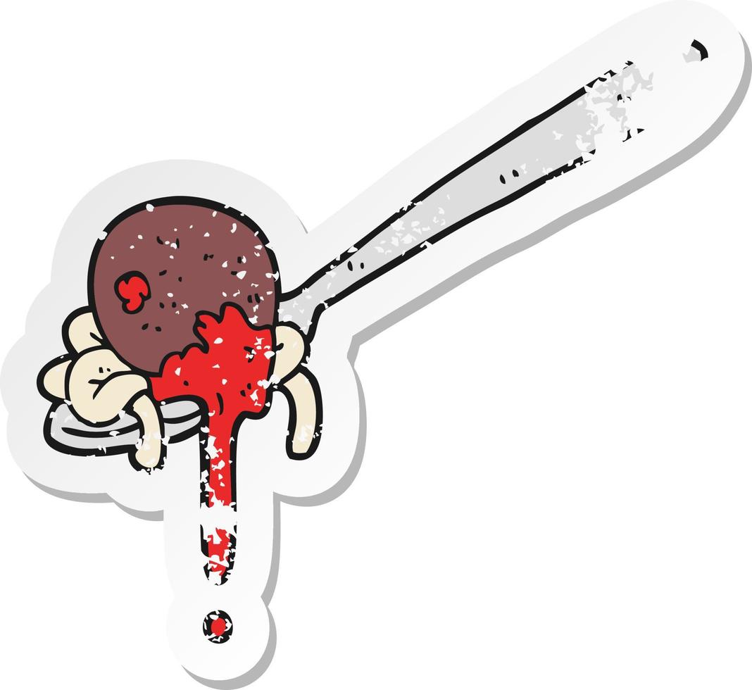 retro bedrövad klistermärke av en tecknad serie köttbulle och spaghetti vektor
