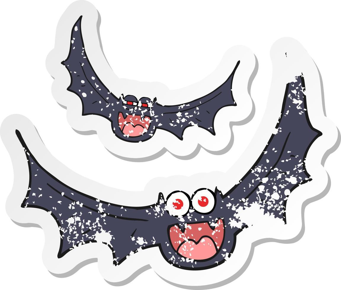 retro bedrövad klistermärke av en tecknad serie halloween fladdermöss vektor