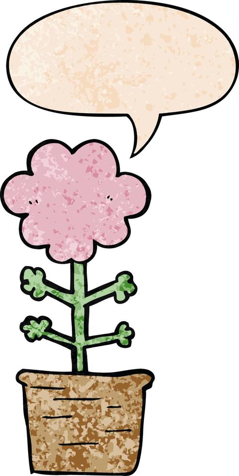 niedliche Cartoon-Blume und Sprechblase im Retro-Textur-Stil vektor