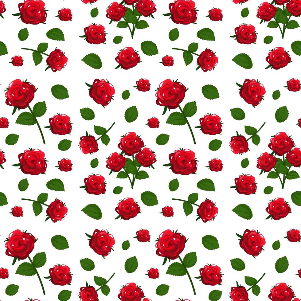 mönster med söta röda rosor och blad vektor