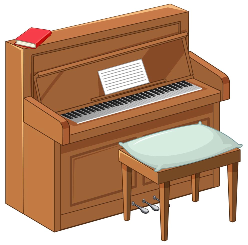 braunes Klavier im Karikaturstil auf weißem Hintergrund vektor