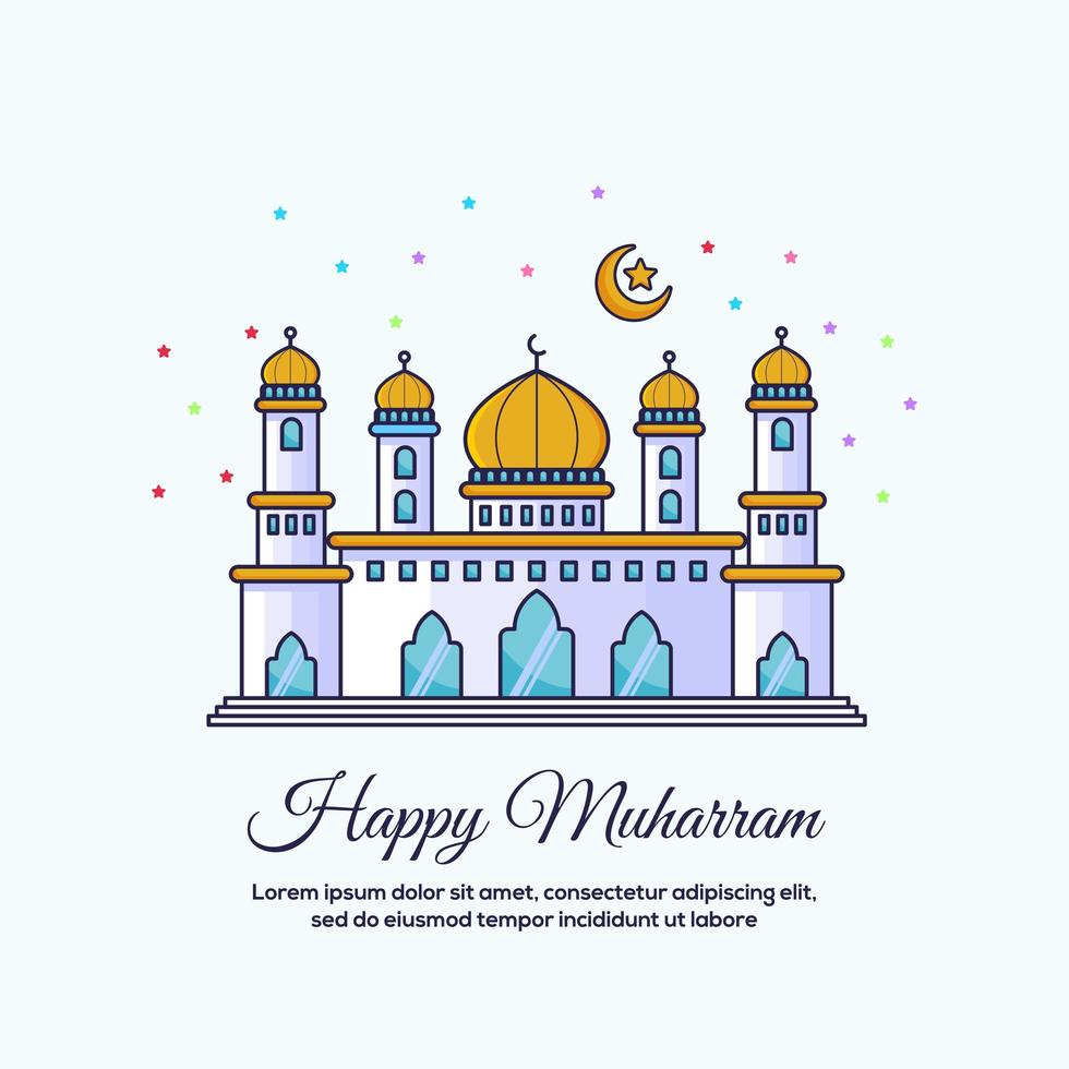 glückliche Muharram Moschee-Designkarte vektor