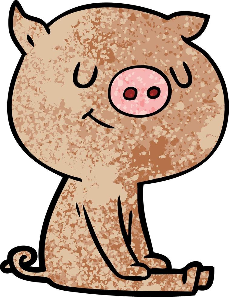 glückliches Cartoon-Schwein sitzt vektor