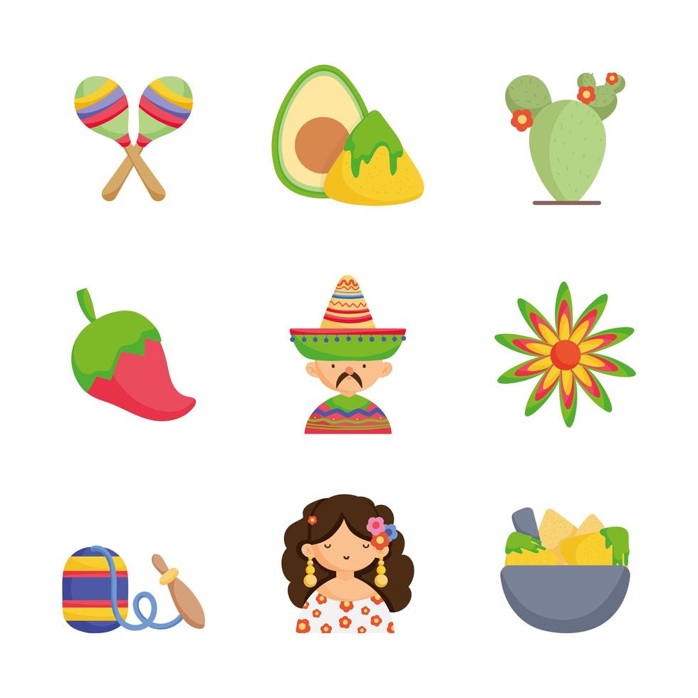 mexikansk mat ikoner set vektor