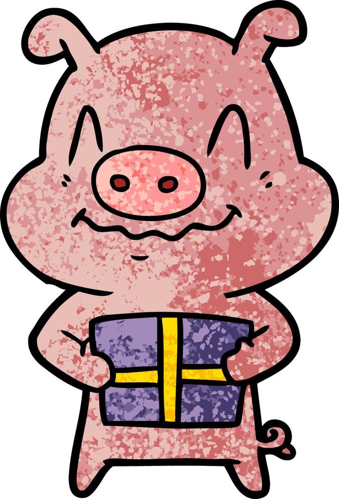 nervös tecknad serie gris med närvarande vektor