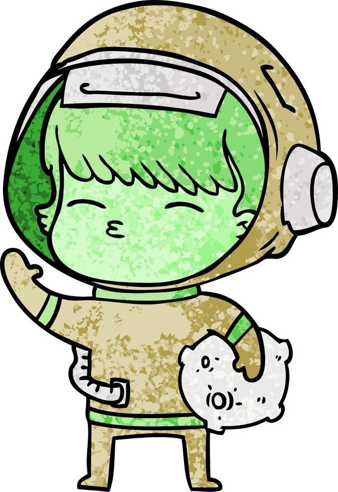 karikatur neugieriger astronaut, der weltraumfelsen trägt vektor