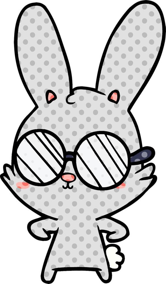söt tecknad serie kanin bär glasögon vektor