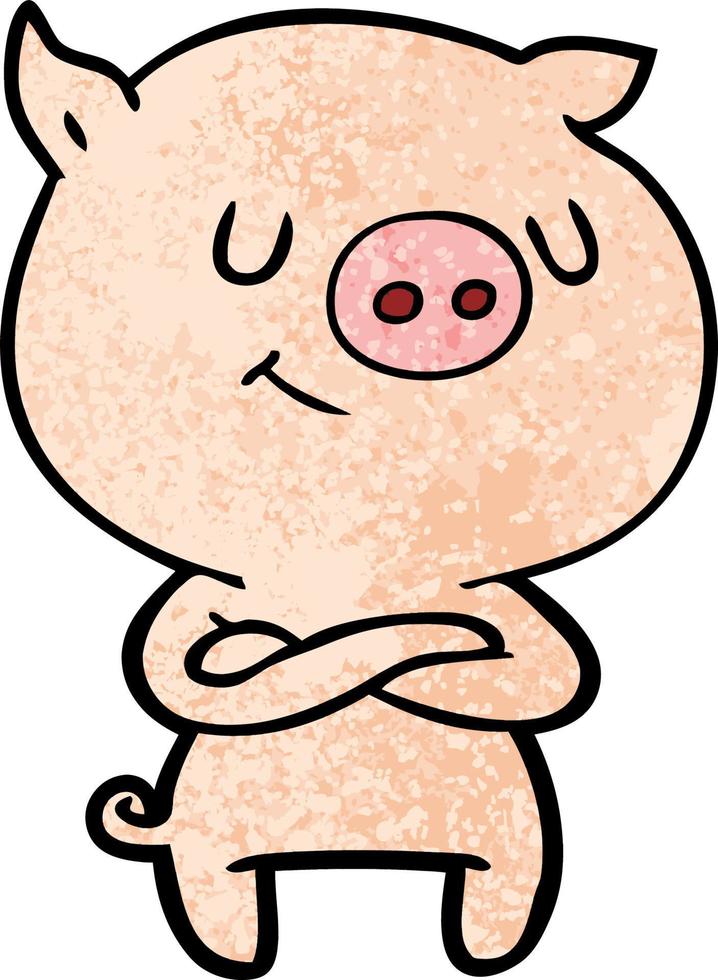 glückliches Cartoon-Schwein mit verschränkten Armen vektor