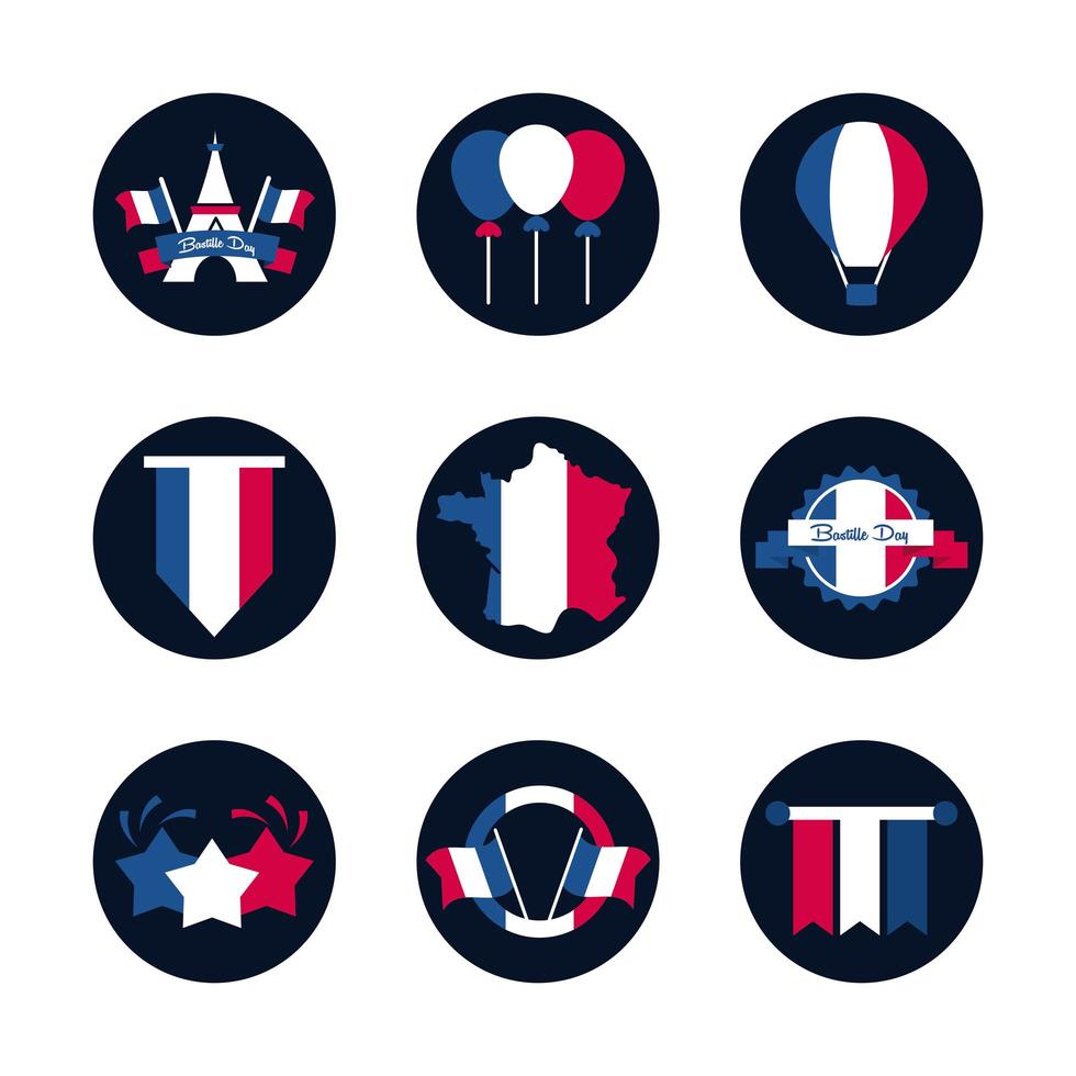 uppsättning franska ikoner vektor