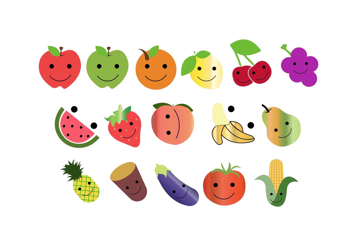 uppsättning av glad frukt ikoner vektor