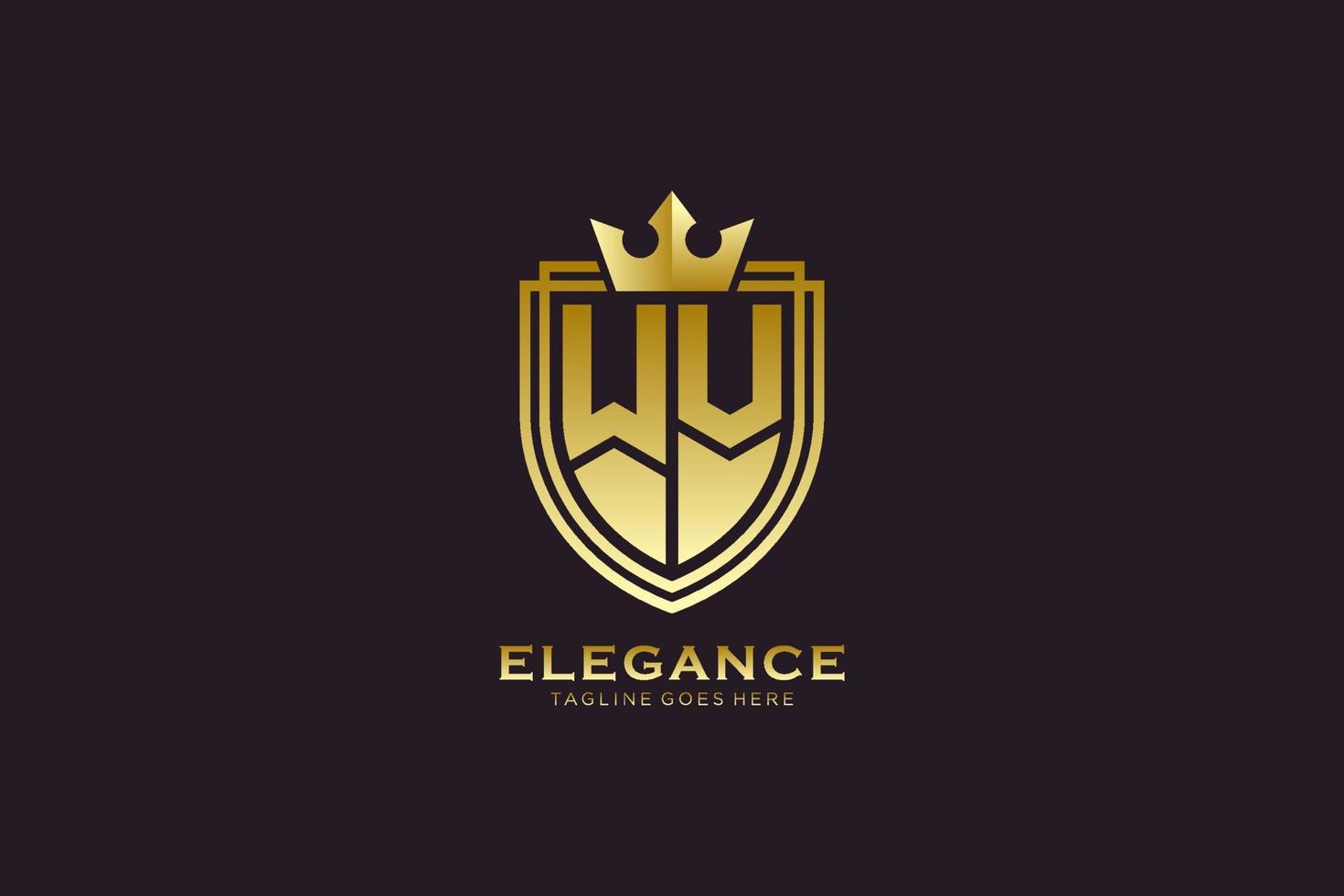 första wv elegant lyx monogram logotyp eller bricka mall med rullar och kunglig krona - perfekt för lyxig branding projekt vektor