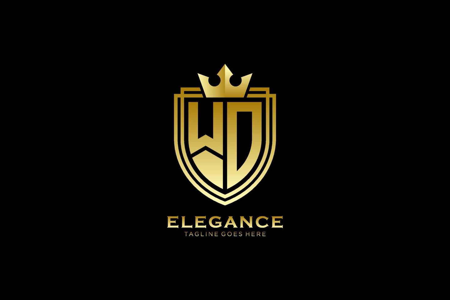 Initial Wo Elegantes Luxus-Monogramm-Logo oder Abzeichen-Vorlage mit Schriftrollen und Königskrone - perfekt für luxuriöse Branding-Projekte vektor