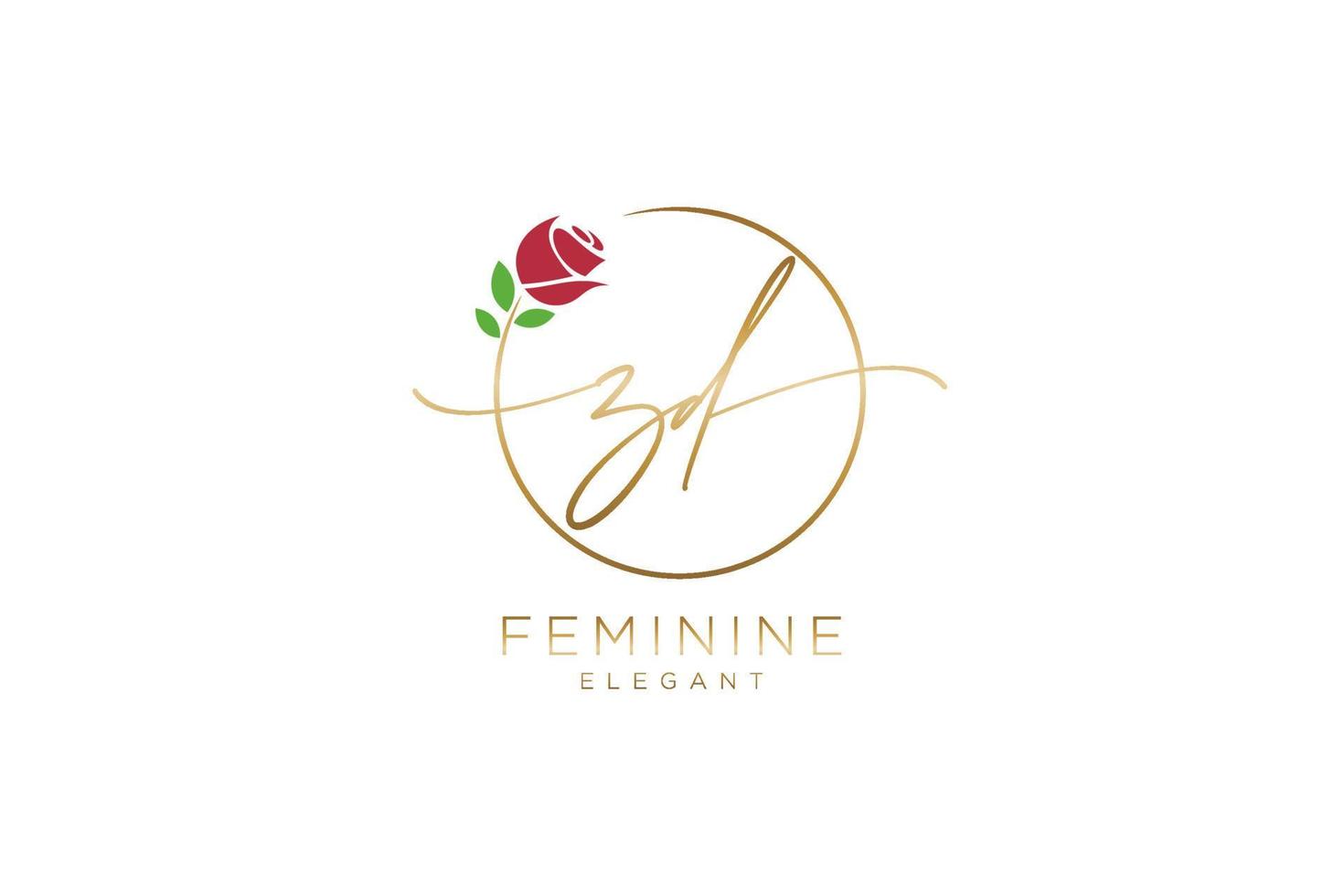 initiales zd feminines logo schönheitsmonogramm und elegantes logodesign, handschriftlogo der ersten unterschrift, hochzeit, mode, blumen und botanik mit kreativer vorlage. vektor