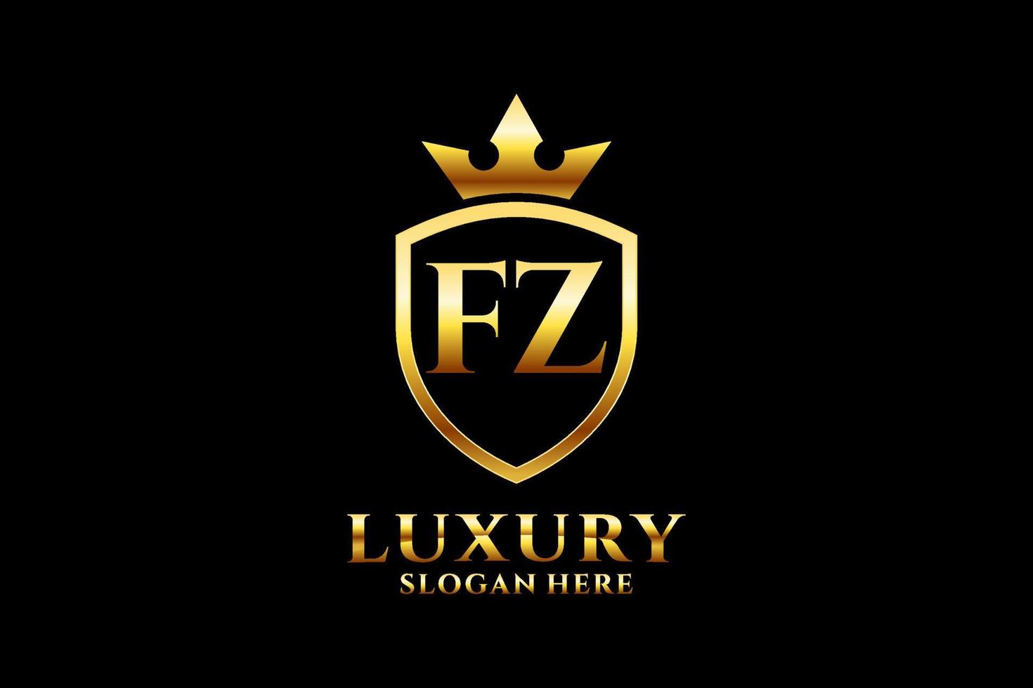 Initial fz elegantes Luxus-Monogramm-Logo oder Abzeichen-Vorlage mit Schriftrollen und Königskrone – perfekt für luxuriöse Branding-Projekte vektor