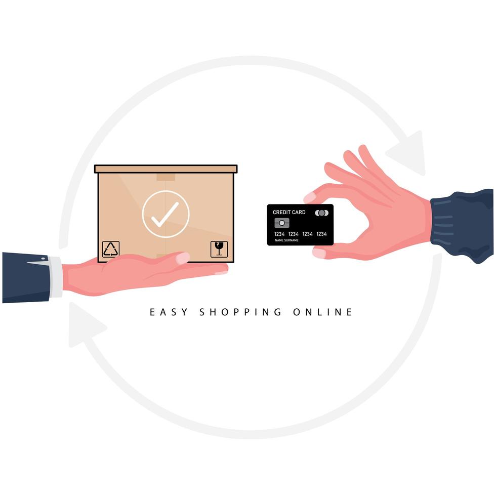 enkel online shopping med ett paket och ett kreditkort vektor