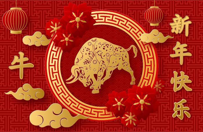 Chinesisches Neujahr 2021 Jahr des Ochsenpapier-Schnittstil-Designs vektor