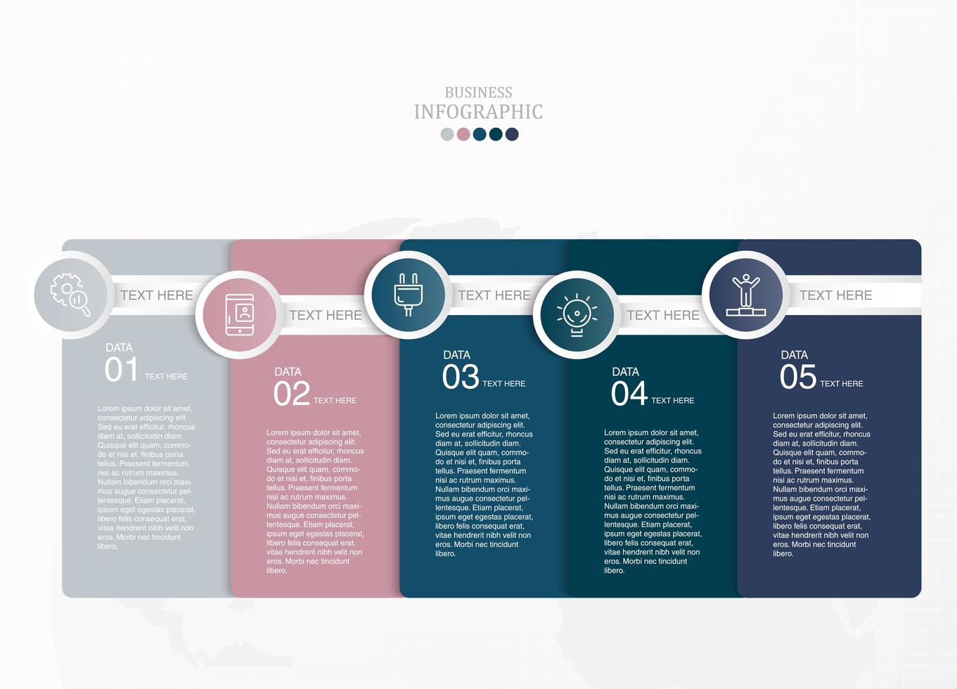 überlappendes Rechteck 5-Schritt-Infografik vektor