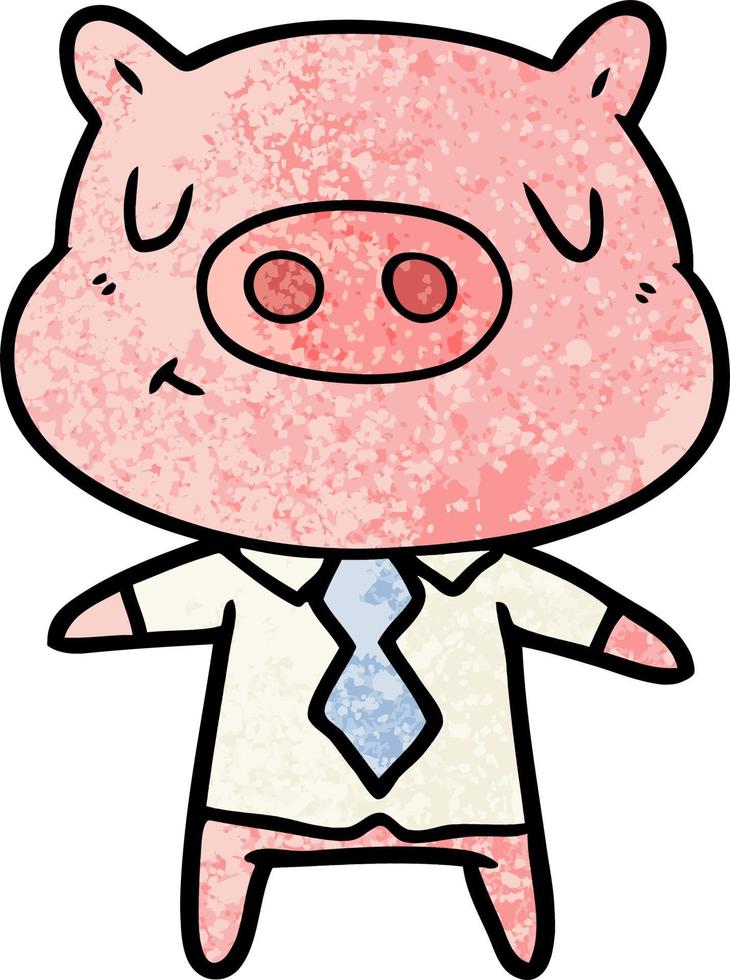 tecknad serie innehåll gris i skjorta och slips vektor