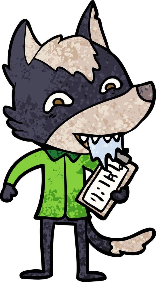 Cartoon hungriger Wolf mit Klemmbrett vektor