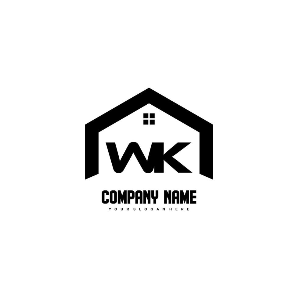 wk Anfangsbuchstaben Logo Design Vektor für Bau, Haus, Immobilien, Gebäude, Eigentum.