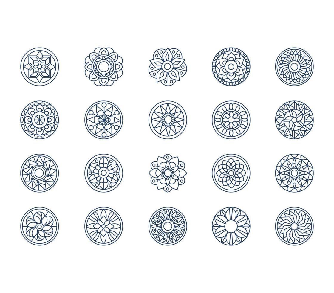 Mandala-Design-Muster-Icon-Set vektor