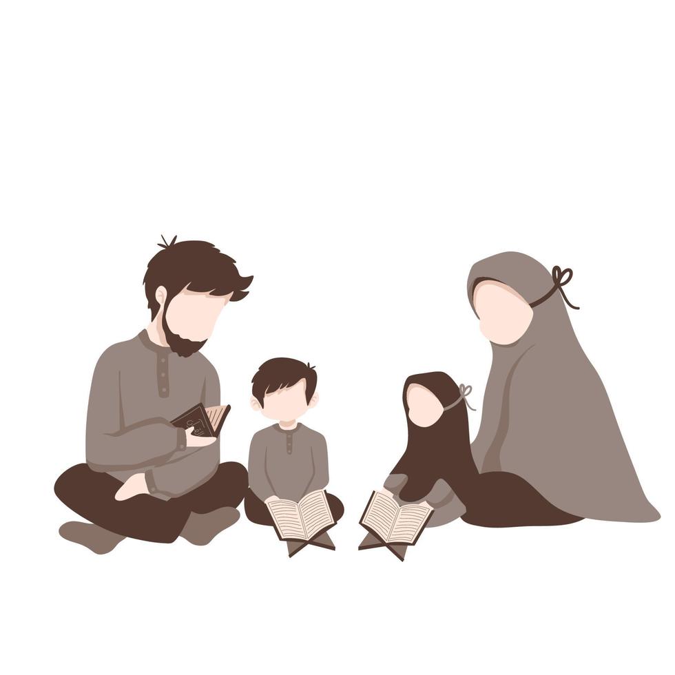 muslimische familie las gemeinsam den koran vektor