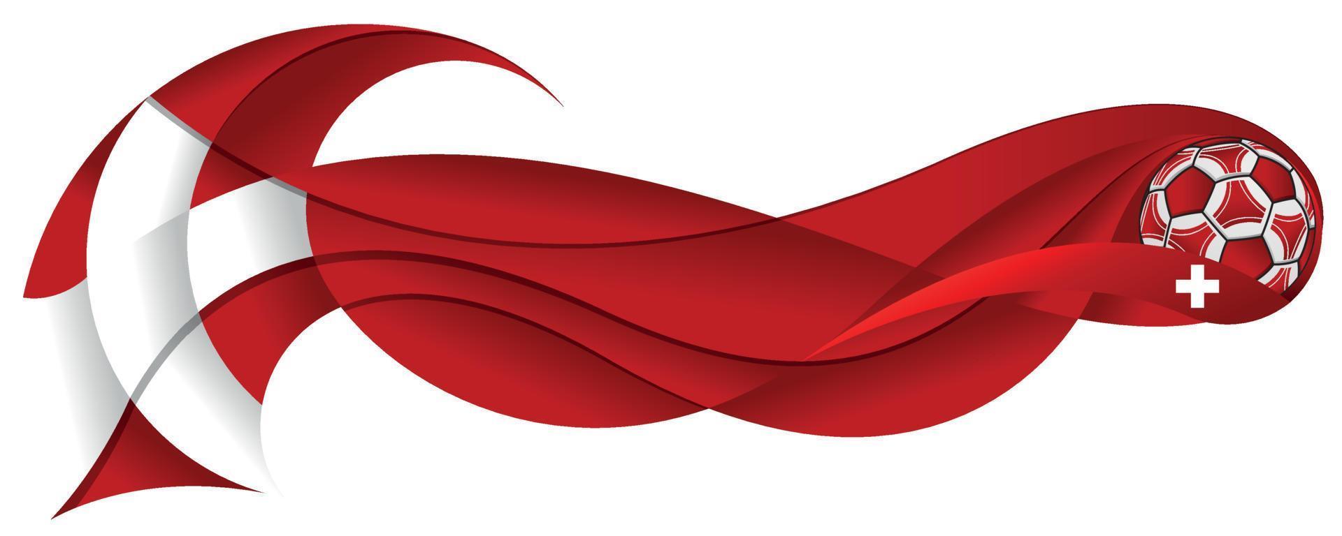 Weißer und roter Fußball, der eine abstrakte gewellte Spur mit den Farben der Schweizer Flagge auf einem weißen Hintergrund hinterlässt vektor