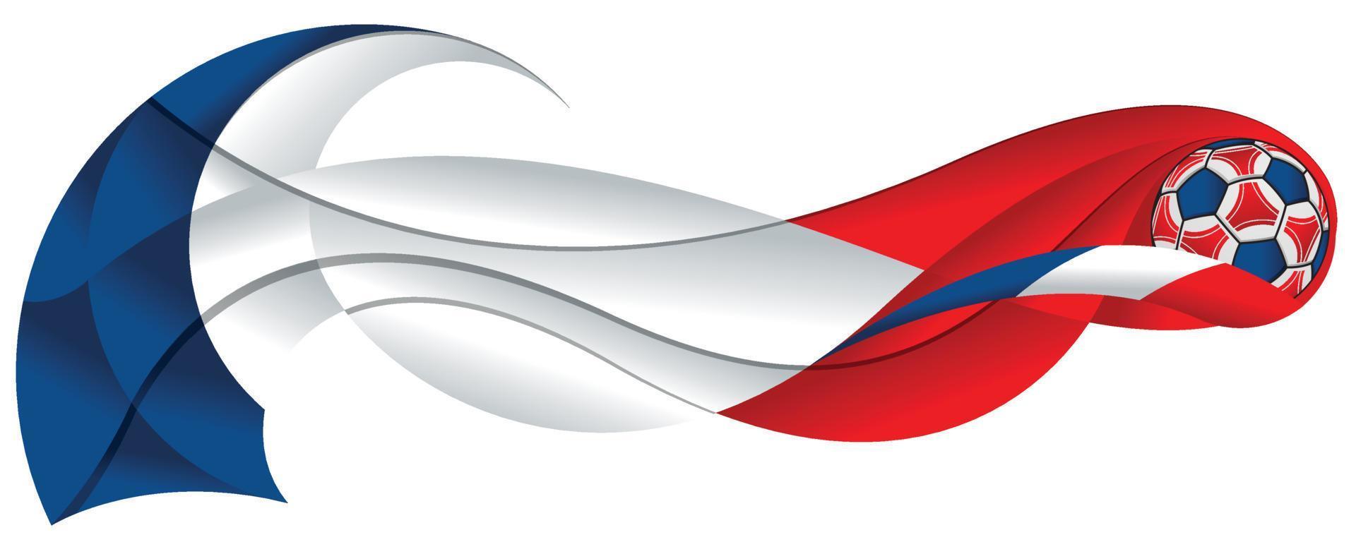 Rot-weißer und blauer Fußball, der eine abstrakte Spur in Form einer Welle mit den Farben der französischen Flagge auf weißem Hintergrund hinterlässt vektor