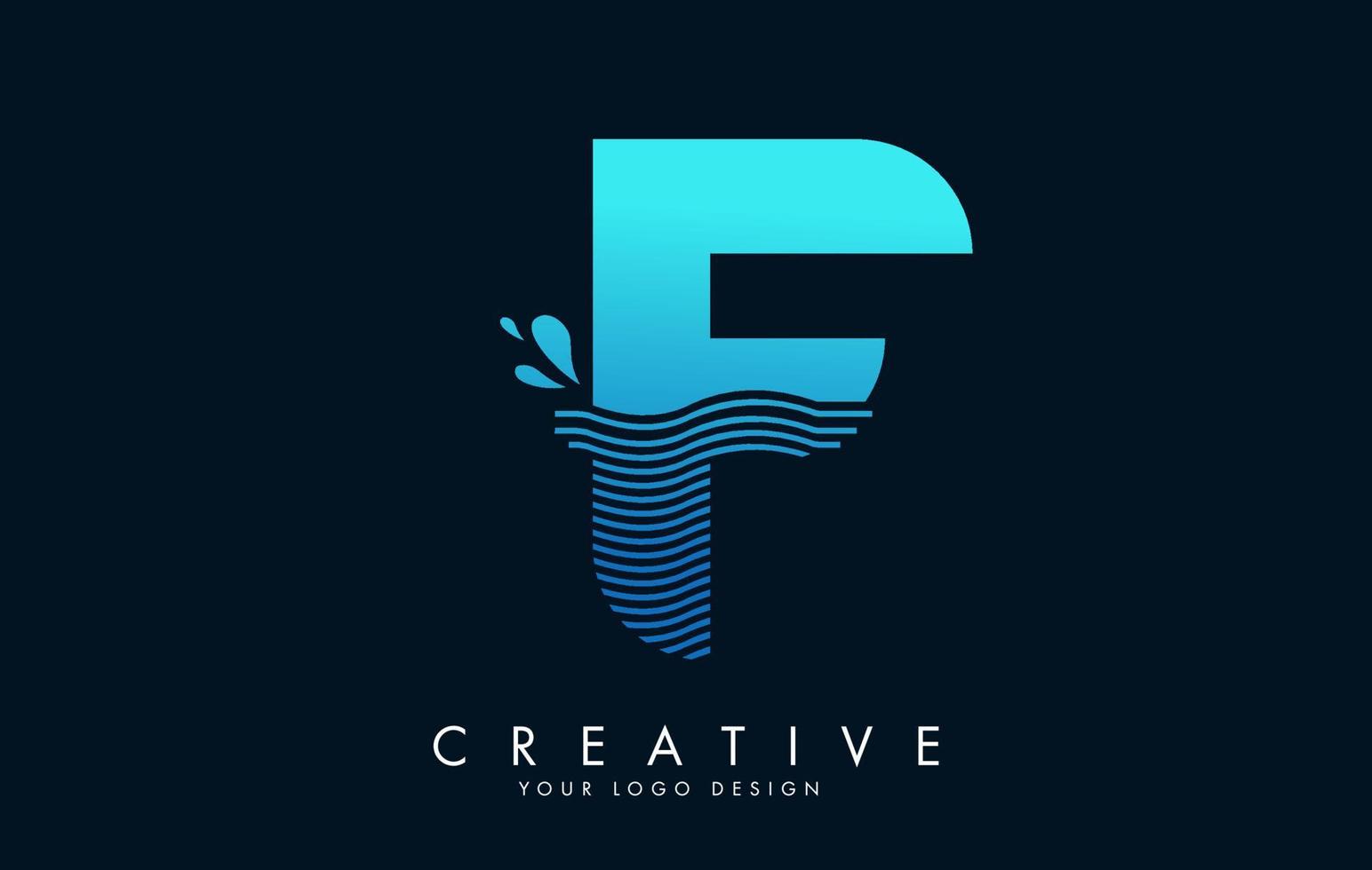 blå f brev logotyp med vågor och vatten droppar design. vektor