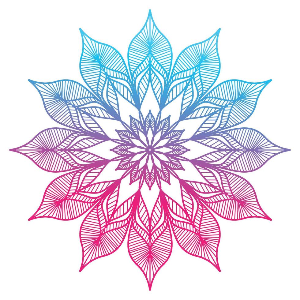 Gradientenfarbe Mandala, Mandala-Design-Hintergrund, Mandala-Design, Mandala-Muster-Malbuch-Kunst-Tapeten-Design, Fliesenmuster, Grußkarte vektor