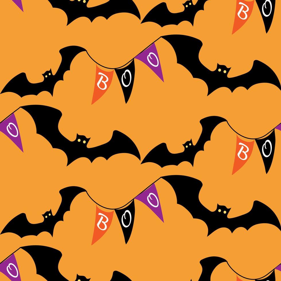 halloween nahtloses muster mit gruseligen boo-flaggen auf orangefarbenem hintergrund. hand gezeichnete vektorillustration für halloween-partydekoration, scrapbooking, textil, tapeten, grußkartendesign. vektor