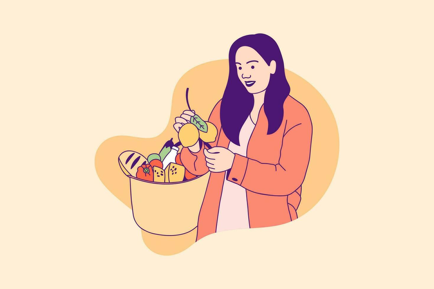 illustrationer skön kvinna innehav picknick korg mat för värld mat dag design begrepp vektor