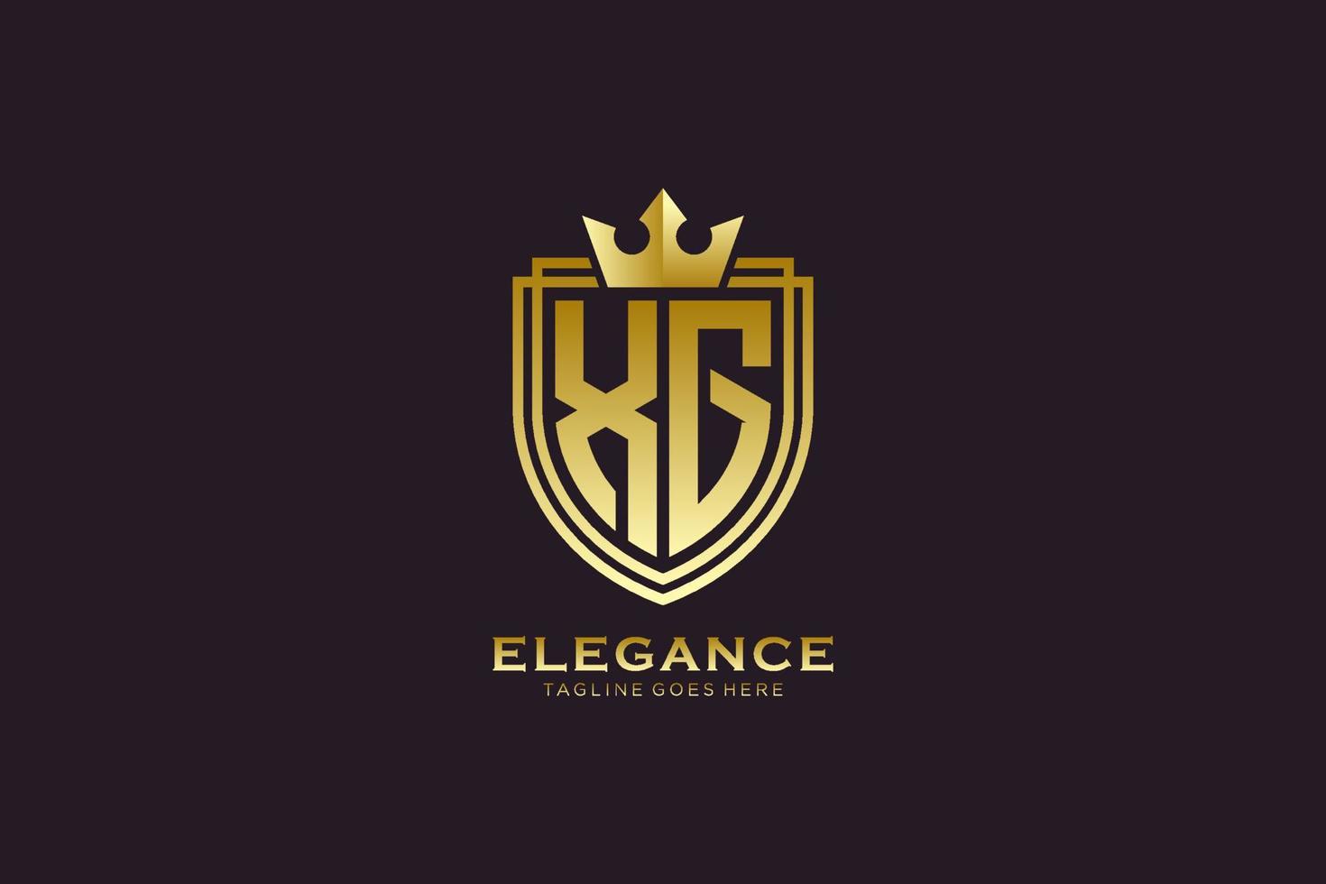 första xg elegant lyx monogram logotyp eller bricka mall med rullar och kunglig krona - perfekt för lyxig branding projekt vektor