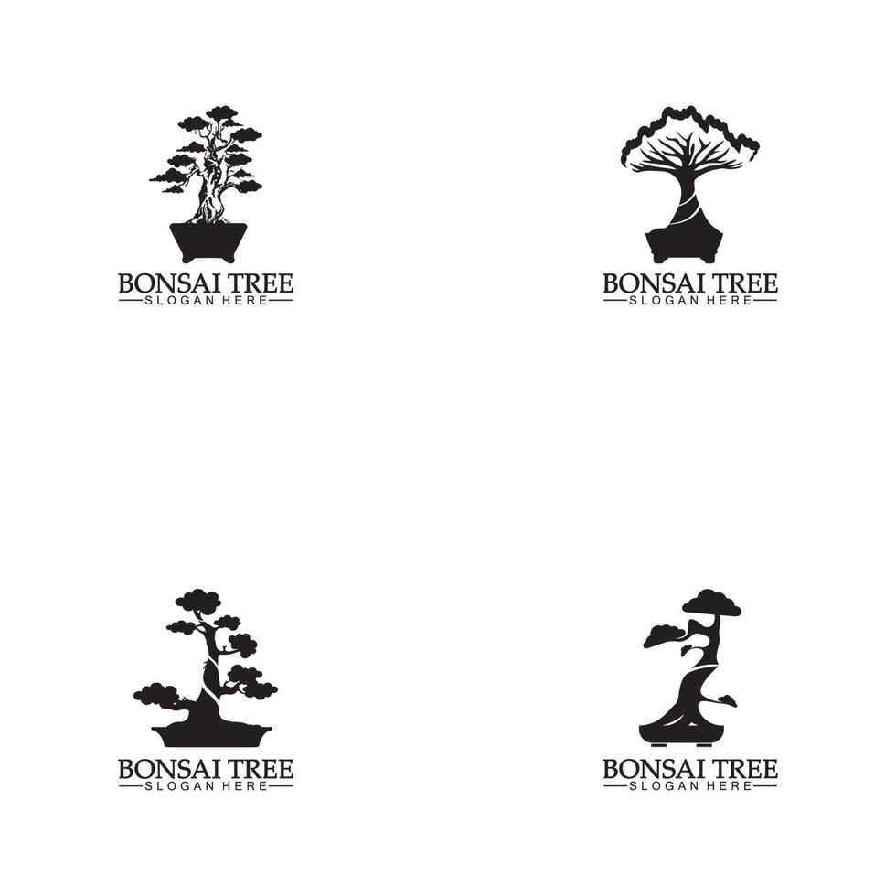 bonsai logotyp design silhuett ikon vektor