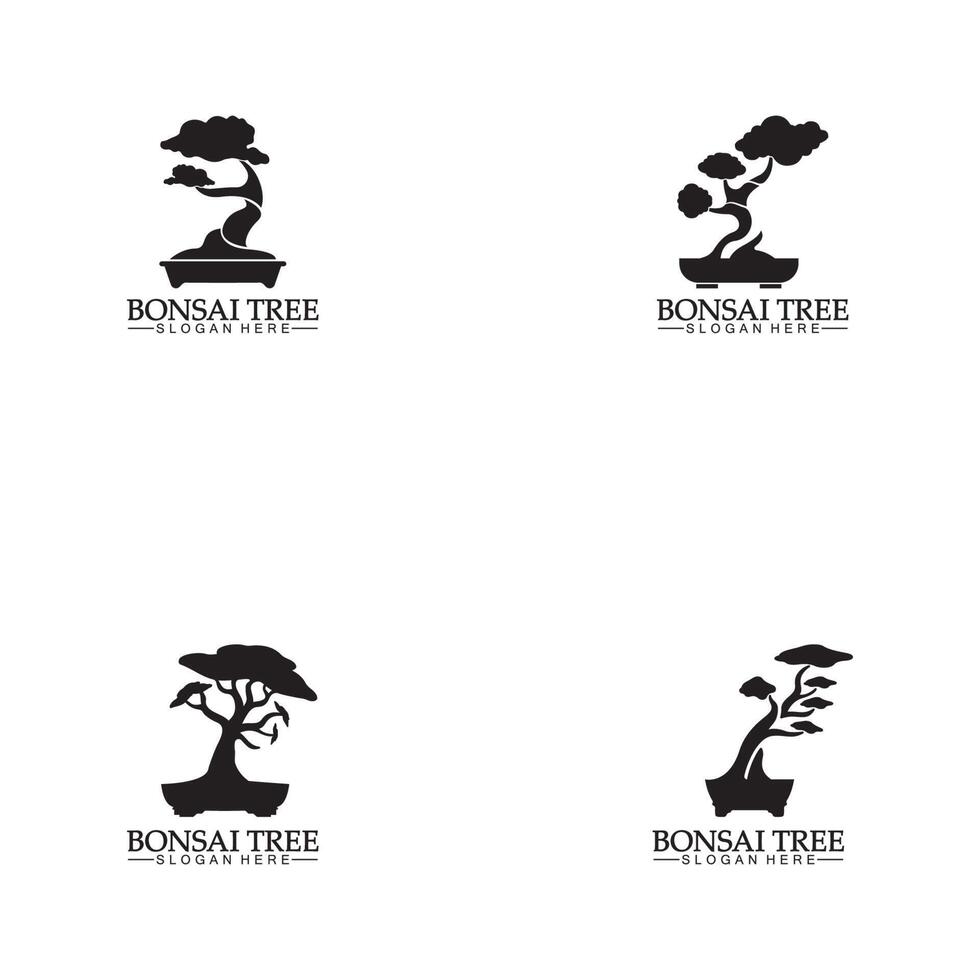 bonsai logotyp design silhuett ikon vektor