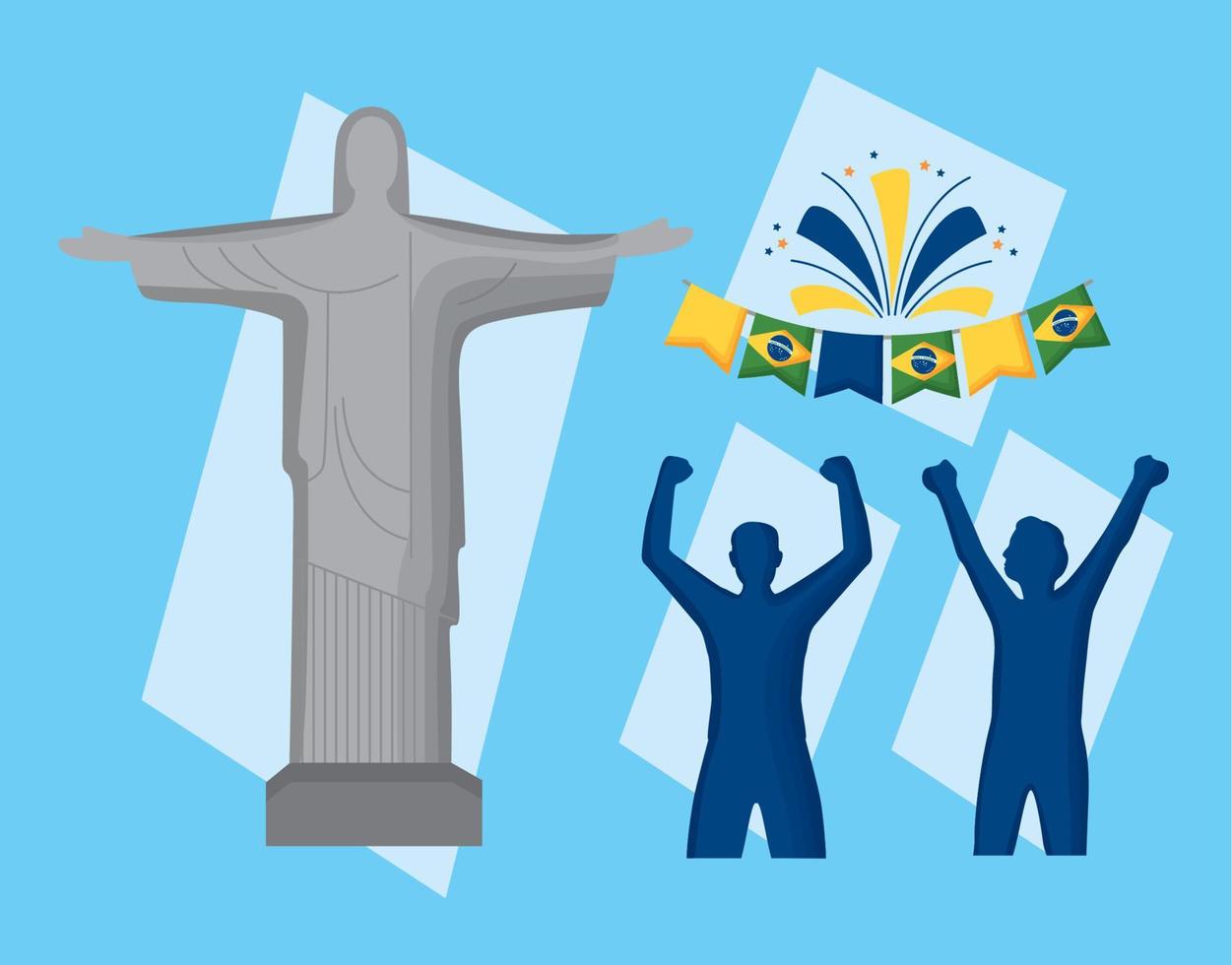 tre Brasilien oberoende dag ikoner vektor