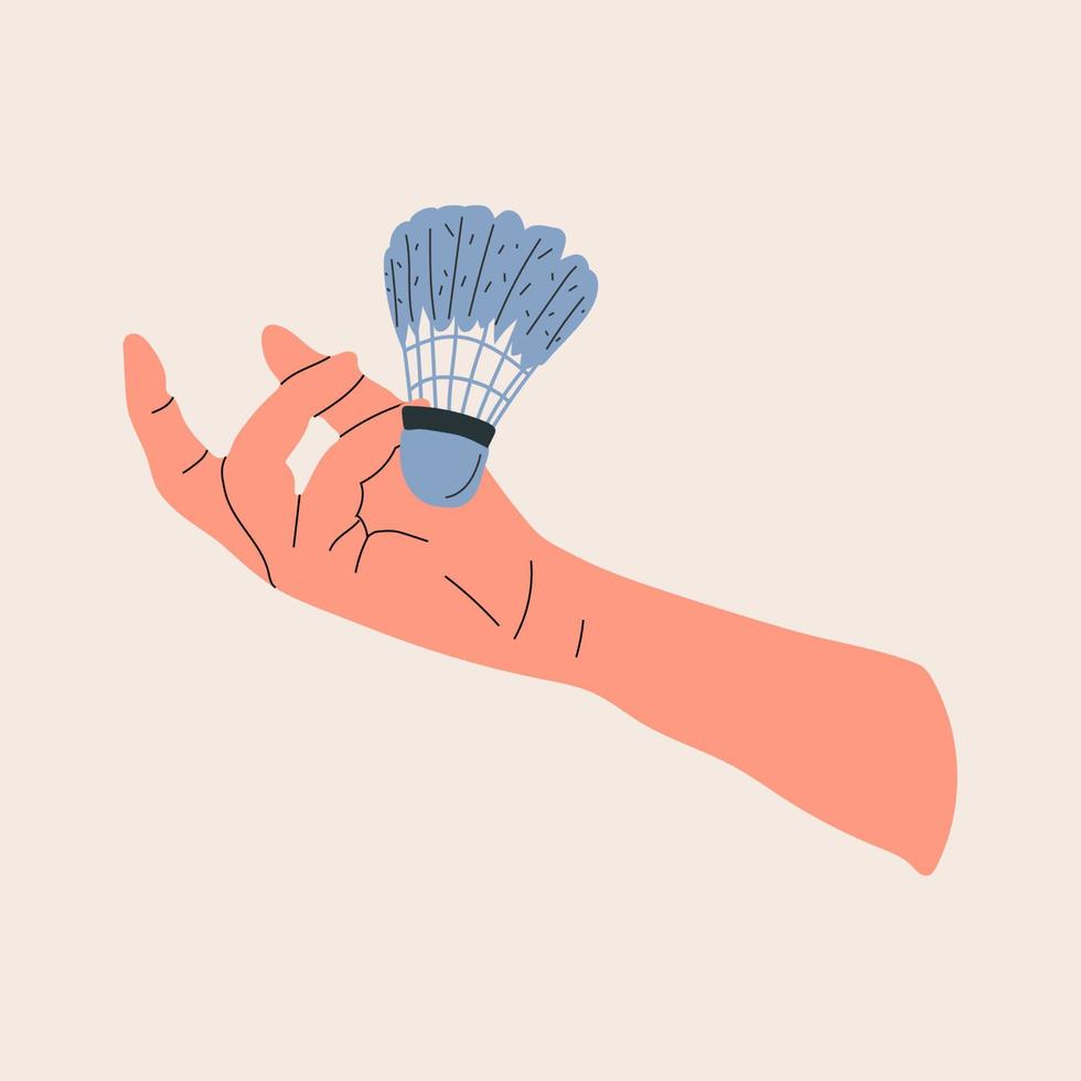 Hand mit Federbällen auf weißem Hintergrund. Ausrüstungen für den Badmintonspielsport. Vektor-Illustration vektor