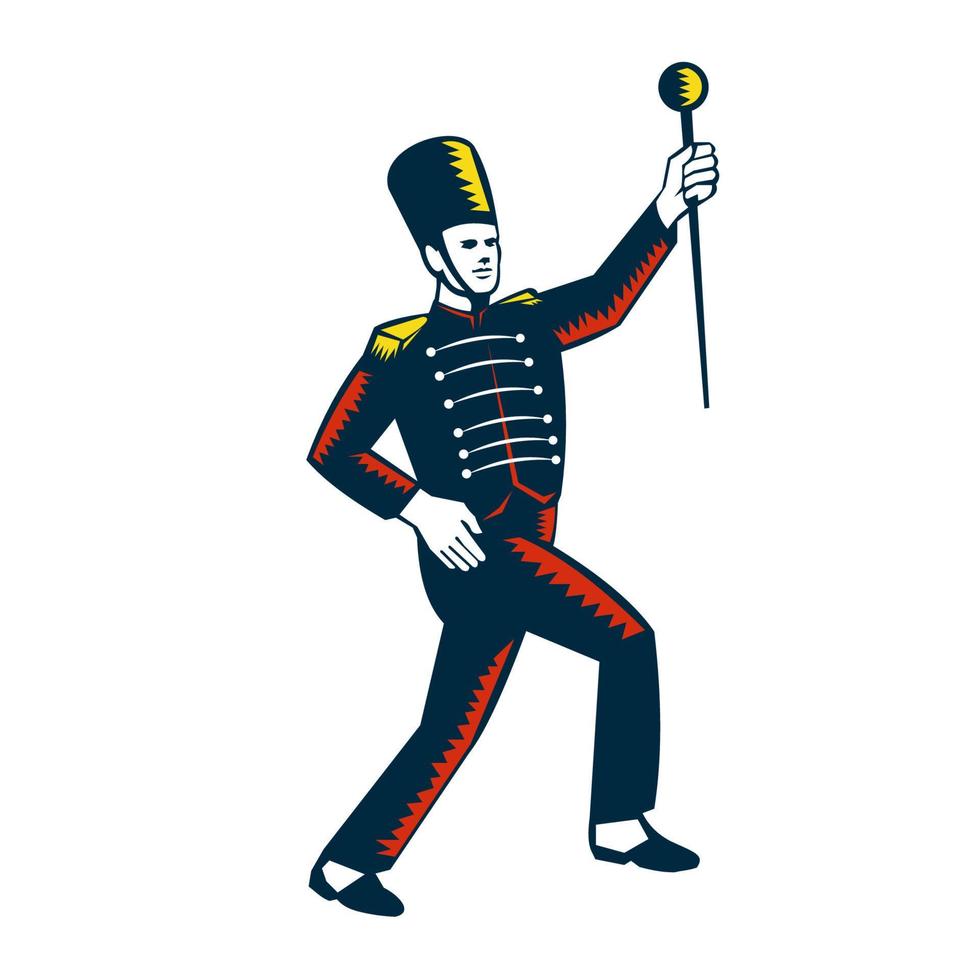 Tambourmajor Marching Band Leader Holzschnitt vektor